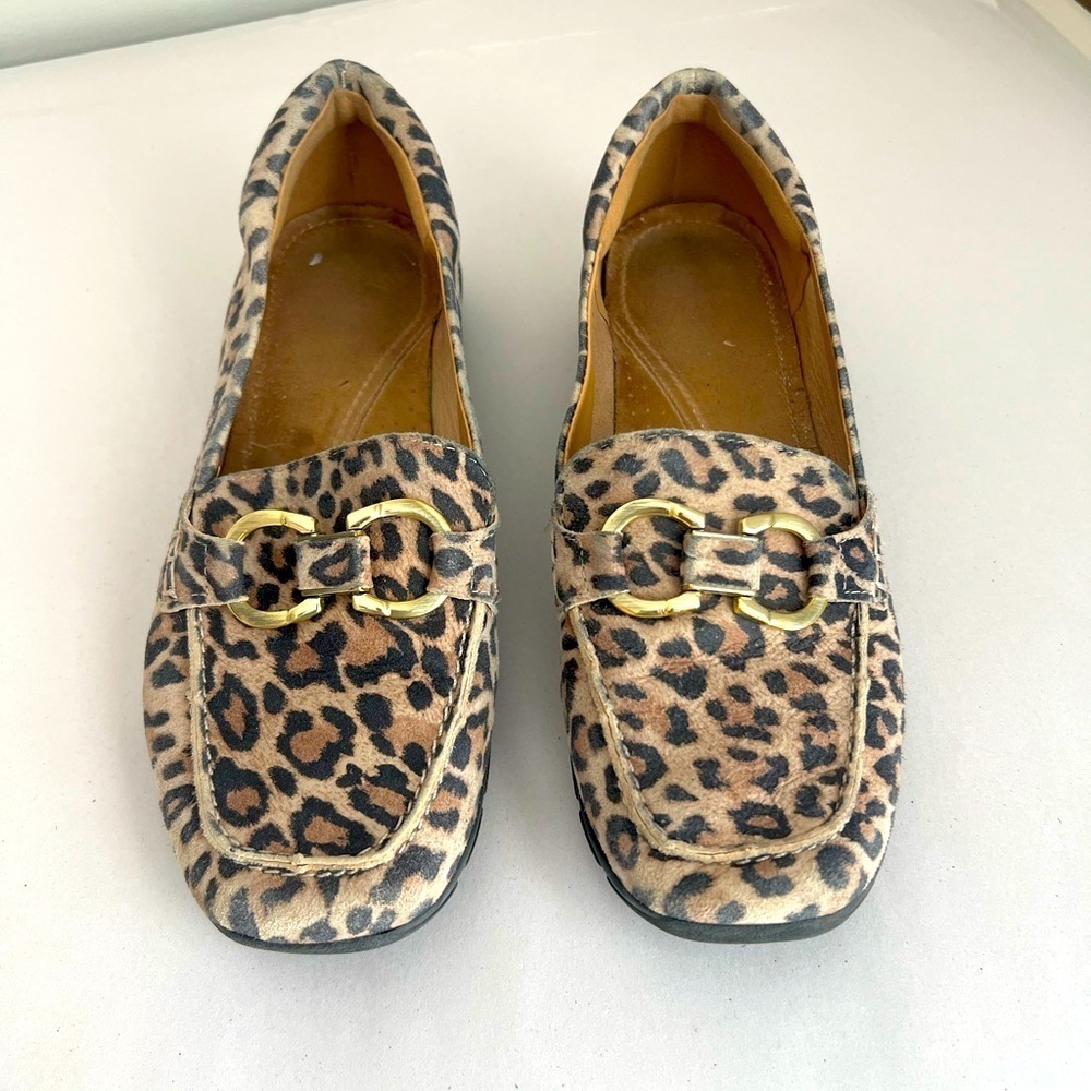 Easy Spirit Leopard-Print Slip-On Loafers with Gold Hardware